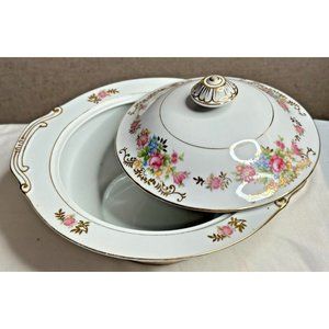 Maruichi China Serving Bowl Lid Set Rose Pattern Occupied Japan Replacement 40s